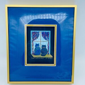 Susan Corbin Signed Framed Art Print "Room With a View" Cats in Window Collage